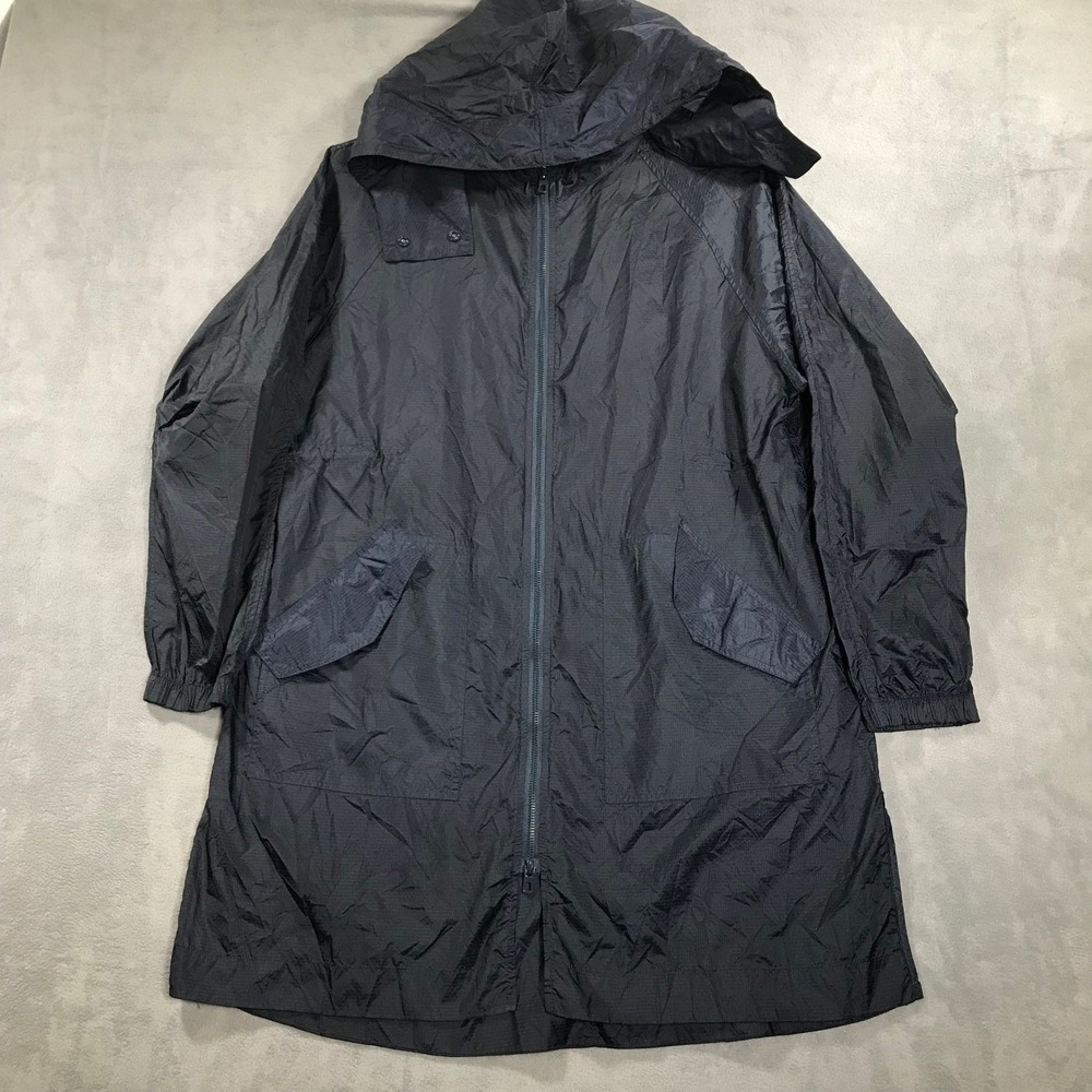 Fabletics Olive Woven Hooded Lightweight Full Zip Longline Jacket Womens M Blue